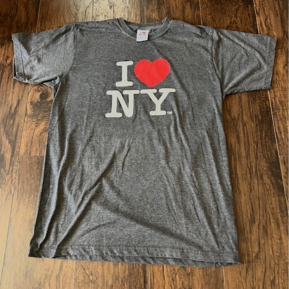 I Love NY Men's Graphic Print Short Sleeve Gray Jersey T-Shirt Crew Neck 2XL‎